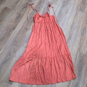 Shein Women Rust Terracotta Tiered Maxi Dress Tie Shoulder Cutout Size L 8/10